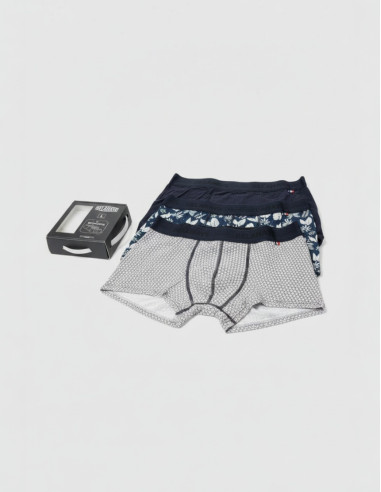 Lot 3 boxers en coton bleu marine...