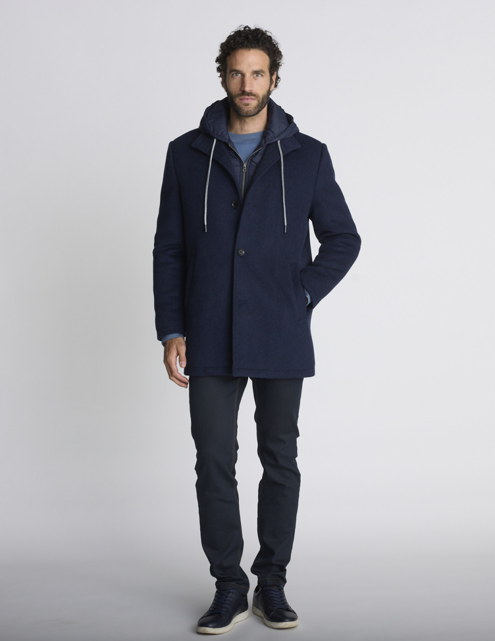 Parka en laine bleu marine...