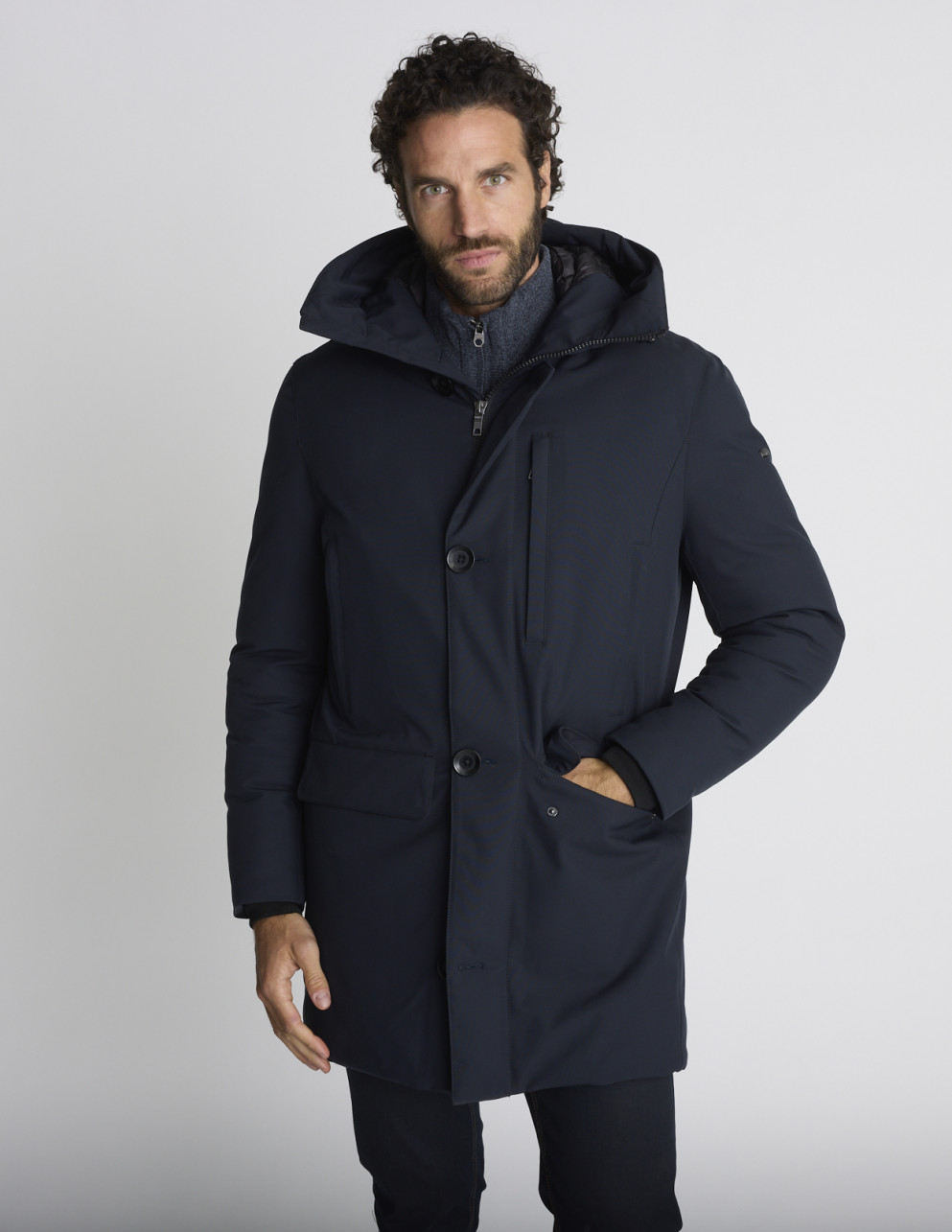 Parka à capuche bleu marine...