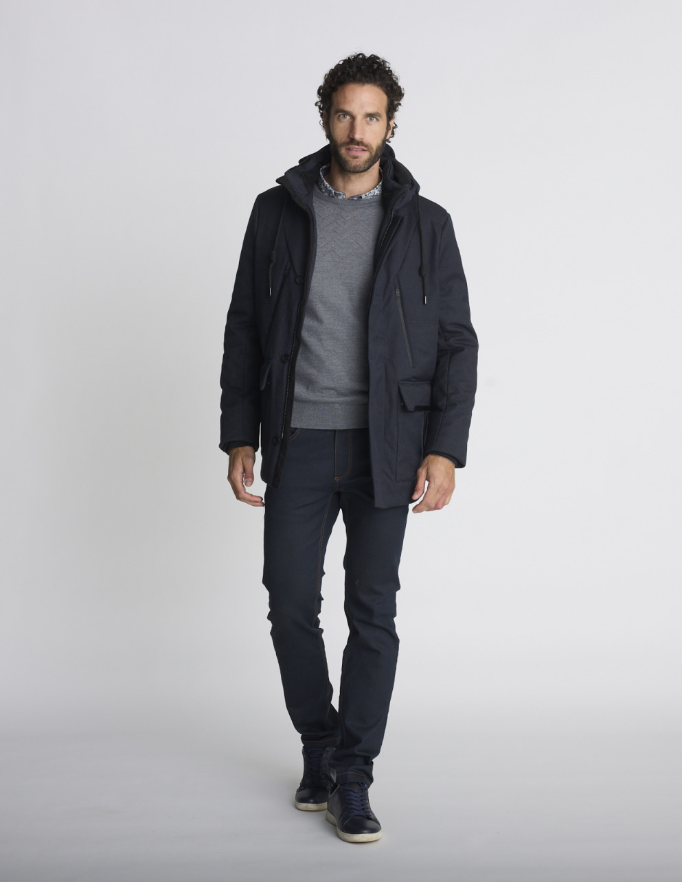 Parka longue bleu marine...