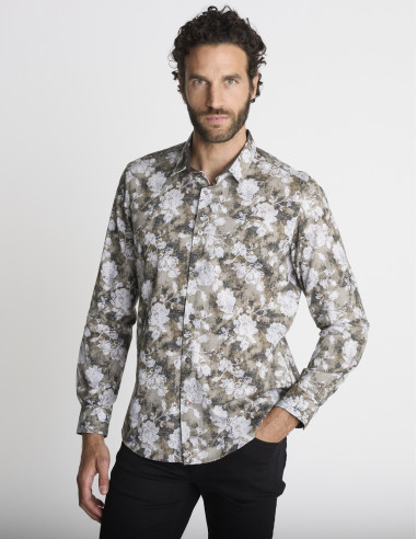 Chemise à imprimé floral verte COLONNE