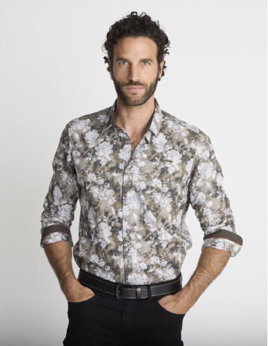 Chemise à imprimé floral verte COLONNE