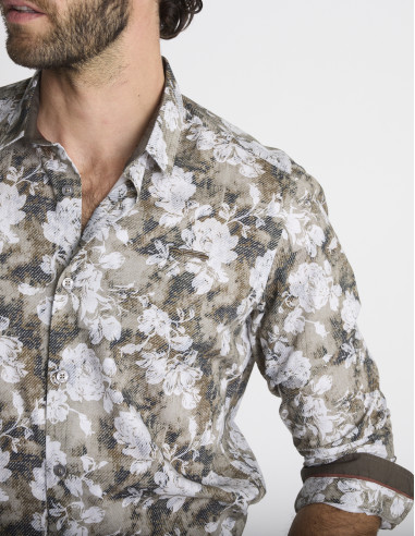 Chemise à imprimé floral verte COLONNE
