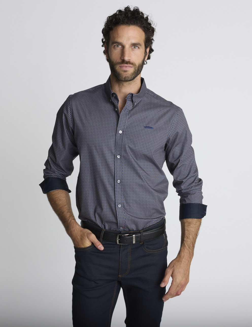 Chemise à micro-motifs bleu...