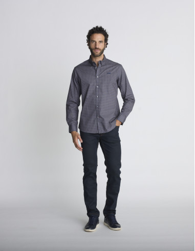 Chemise à micro-motifs bleu marine...