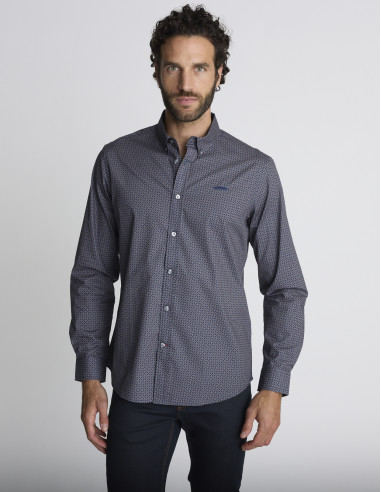 Chemise à micro-motifs bleu marine...