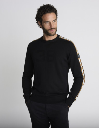 Pull col rond noir motif 38 TAILLIS