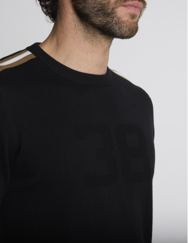 Pull col rond noir motif 38 TAILLIS