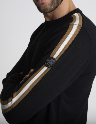 Pull col rond noir motif 38 TAILLIS