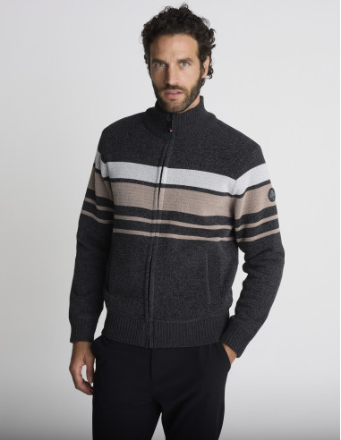 Gilet zippé rayé anthracite GORGES