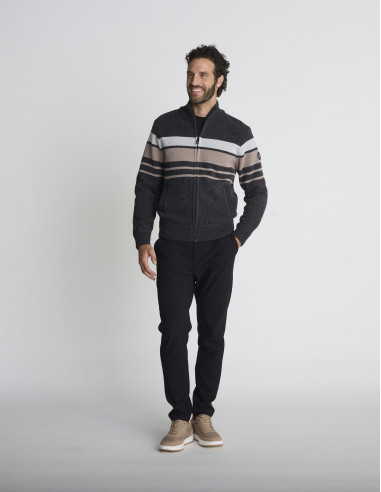 Gilet zippé rayé anthracite GORGES