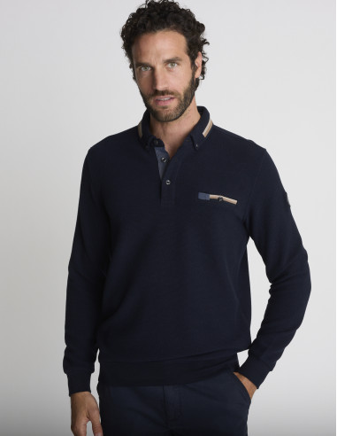 Polo manches longues bleu marine LANDE