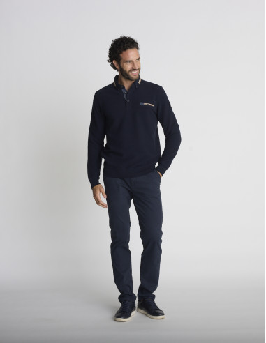 Polo manches longues bleu marine LANDE