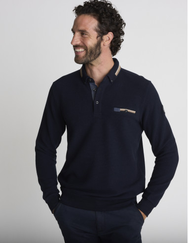 Polo manches longues bleu marine LANDE