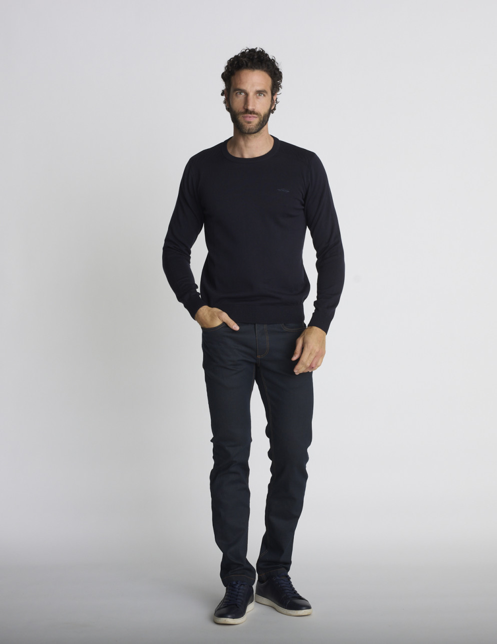 Pull col rond bleu marine LIEN