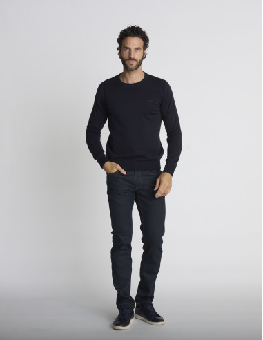 Pull col rond bleu marine LIEN
