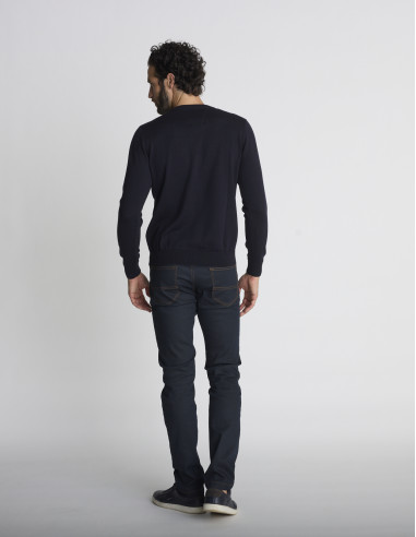 Pull col rond bleu marine LIEN