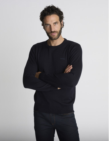Pull col rond bleu marine LIEN