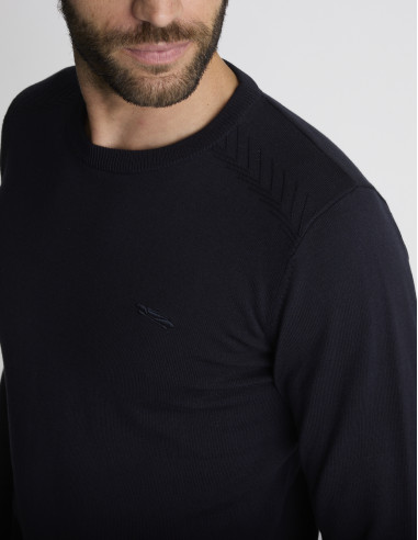 Pull col rond bleu marine LIEN