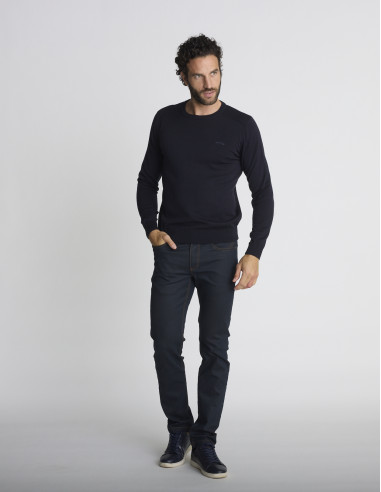 Pull col rond bleu marine LIEN