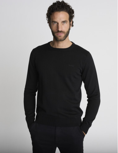Pull col rond noir LIEN
