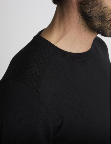 Pull col rond noir LIEN