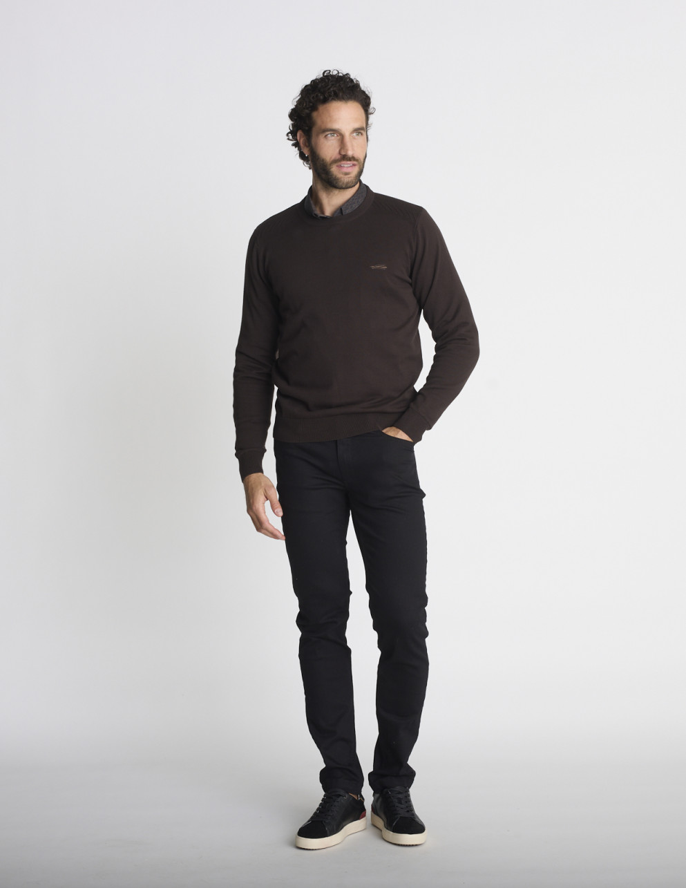 Pull col rond marron LIEN