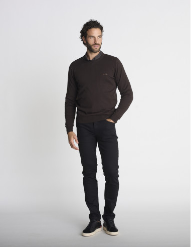 Pull col rond marron LIEN