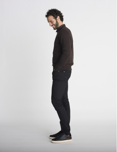 Pull col rond marron LIEN