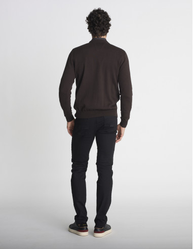 Pull col rond marron LIEN