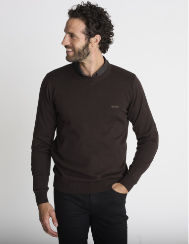Pull col rond marron LIEN