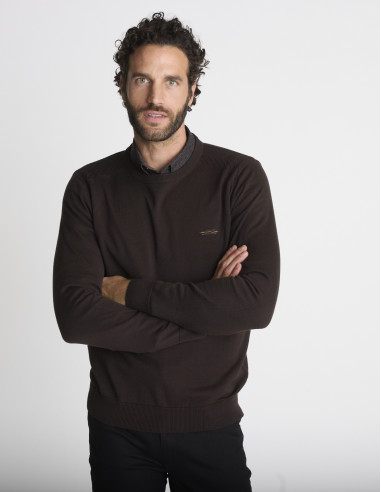 Pull col rond marron LIEN
