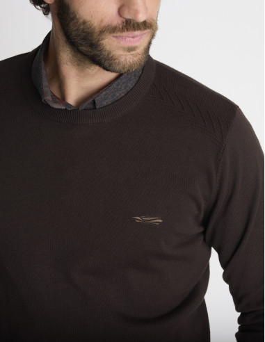 Pull col rond marron LIEN