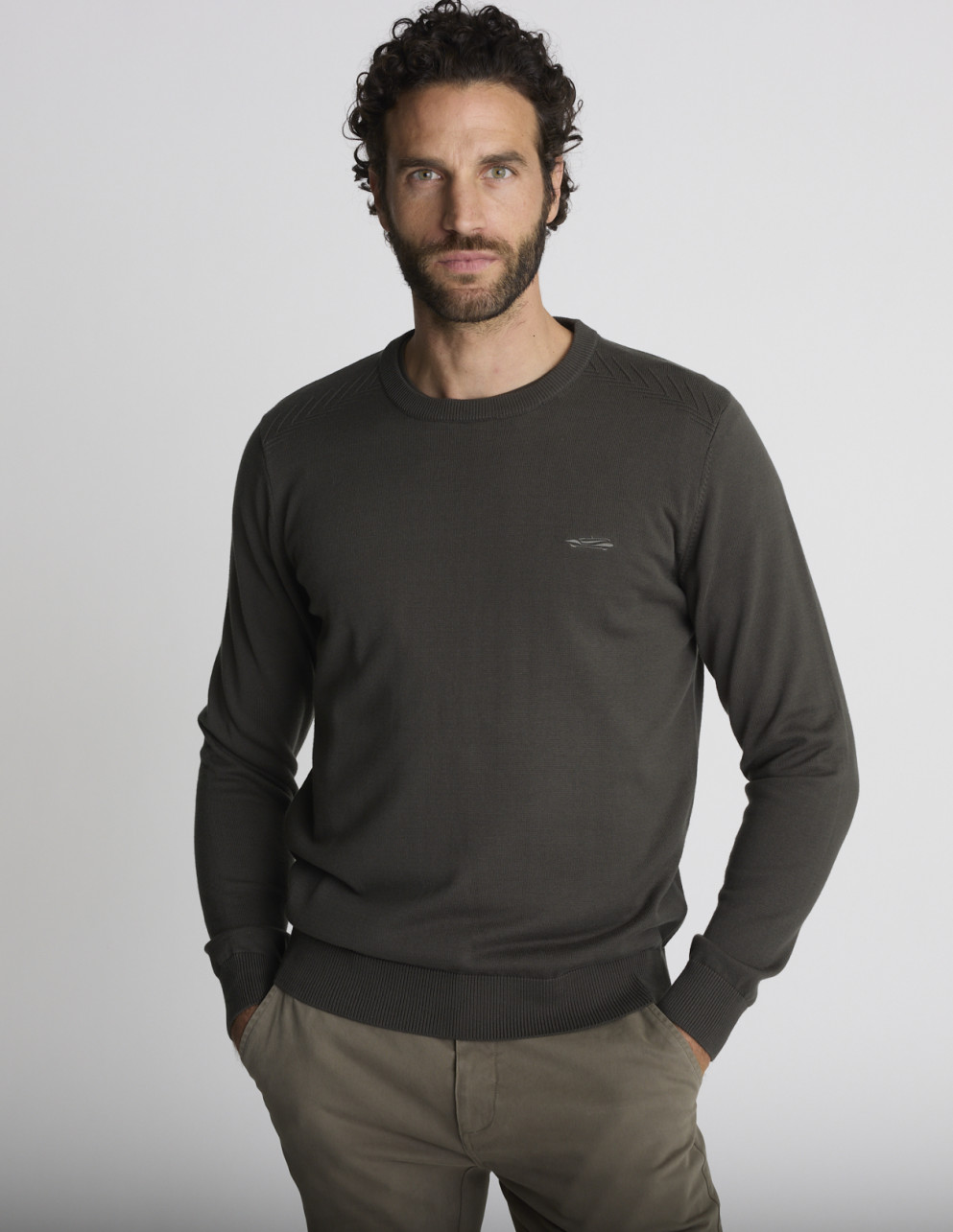 Pull col rond kaki LIEN