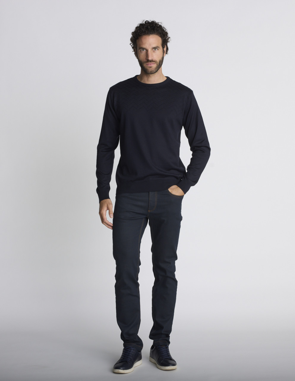 Pull col rond bleu marine...