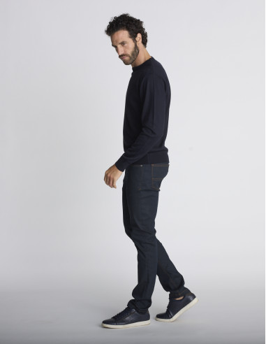 Pull col rond bleu marine jacquard TRACE