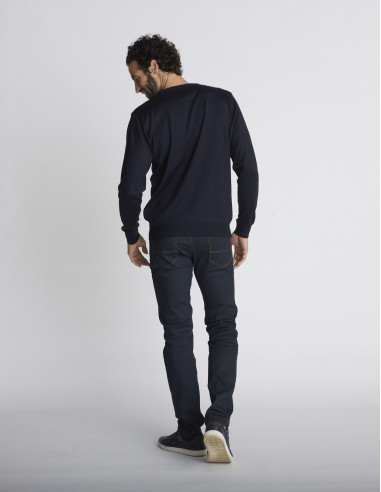 Pull col rond bleu marine jacquard TRACE