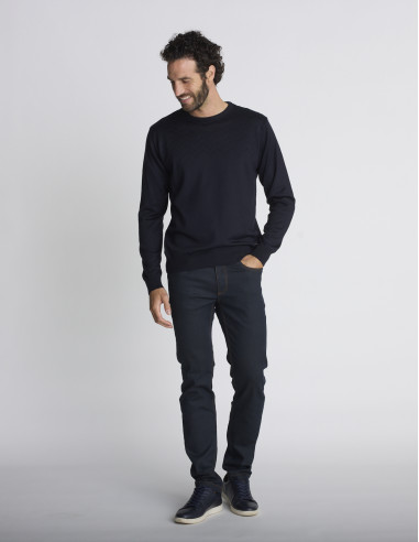 Pull col rond bleu marine jacquard TRACE