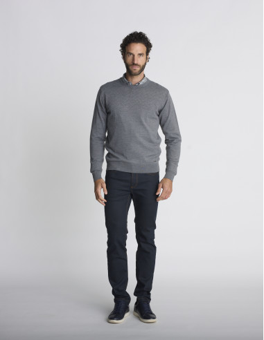 Pull col rond gris jacquard TRACE