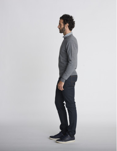 Pull col rond gris jacquard TRACE