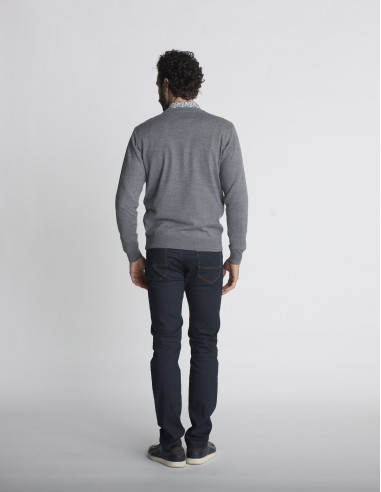 Pull col rond gris jacquard TRACE
