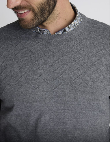 Pull col rond gris jacquard TRACE