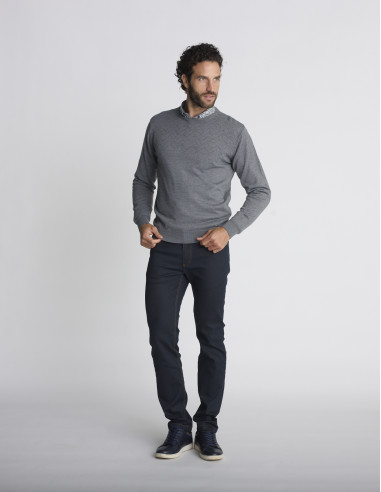 Pull col rond gris jacquard TRACE