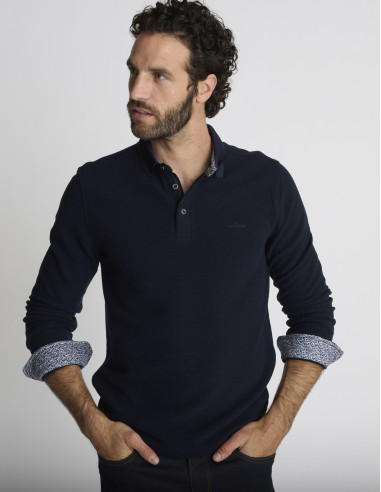 Polo manches longues bleu marine...