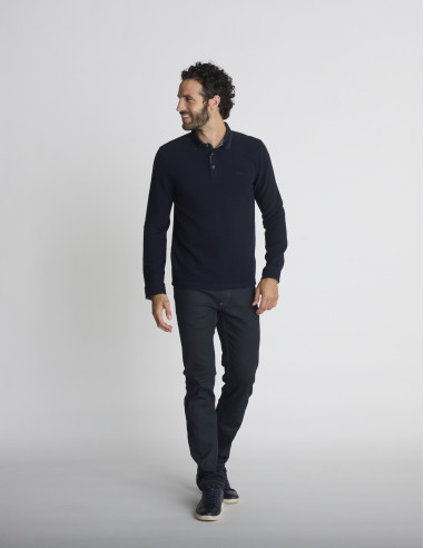 Polo manches longues bleu marine...