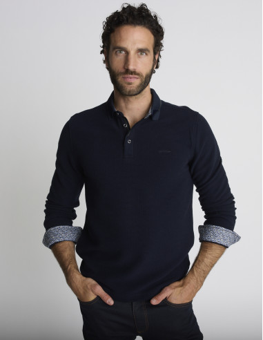 Polo manches longues bleu marine...
