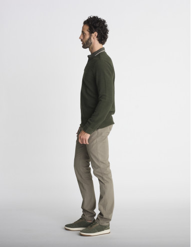 Polo manches longues kaki texturé LISSE