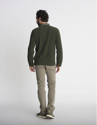 Polo manches longues kaki texturé LISSE