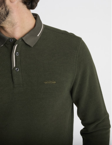 Polo manches longues kaki texturé LISSE