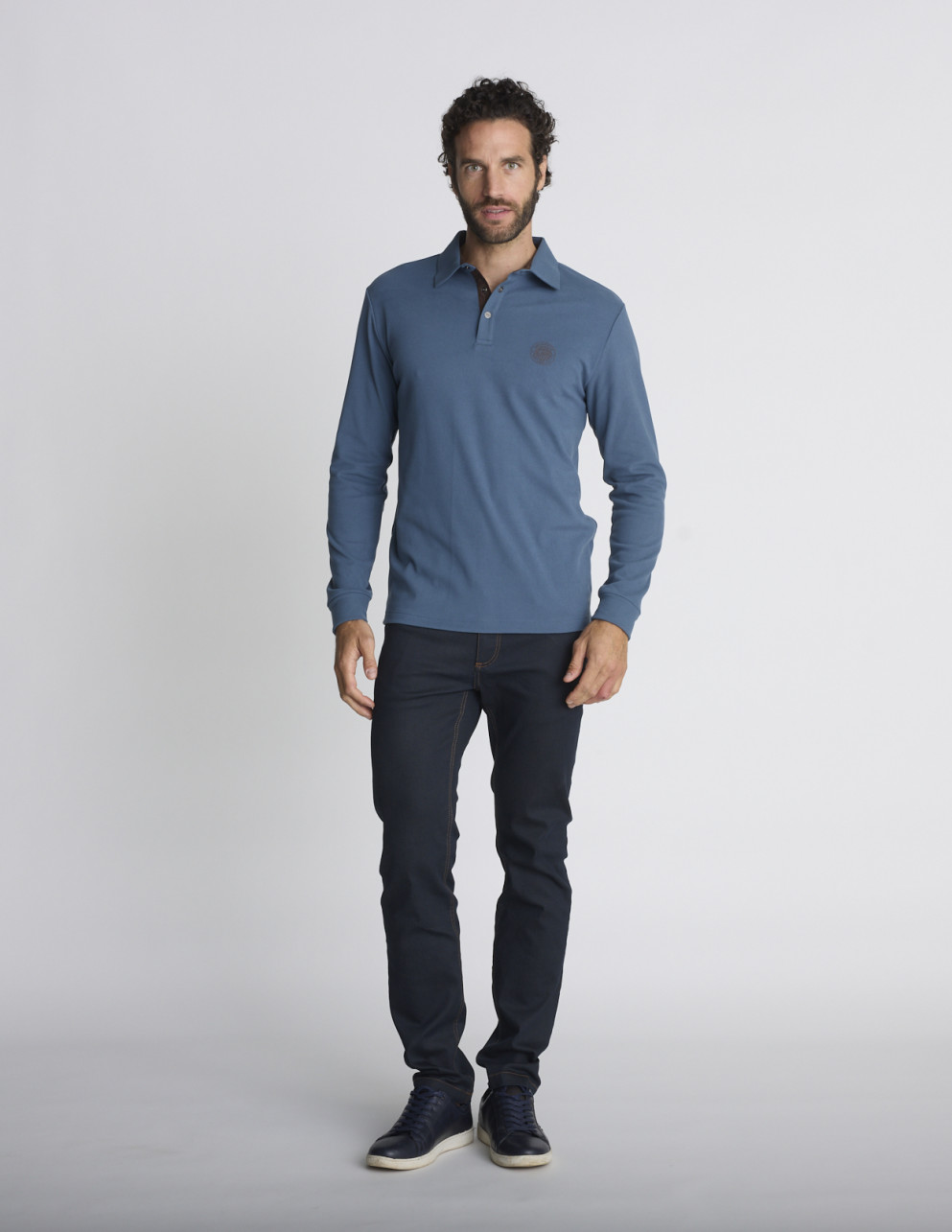 Polo manches longues bleu...